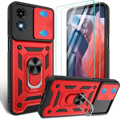 Vista 48 de Gritup Funda para Moto G Stylus 5G-2021 con cubierta deslizante para cámara 1 paquete de protectores de pantalla HD Soporte de metal giratorio