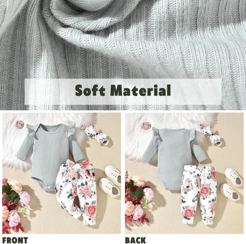 Vista 3 de Aalizzwell Conjunto de mameluco acanalado para bebé recién nacido prematuro para otoño e invierno