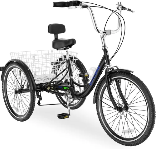 Vista 21 de MOONCOOL Triciclos para adultos de 3 ruedas y 7 velocidades, triciclos para adultos de 20/24/26 pulgadas, bicicleta de 3 ruedas con cesta