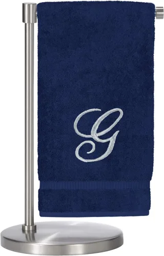 Vista 136 de Script R - Toalla de baño con monograma, regalo personalizado, 27 x 54 pulgadas, juego de 1 toalla bordada con texto dorado, 100% algodón turco Navy