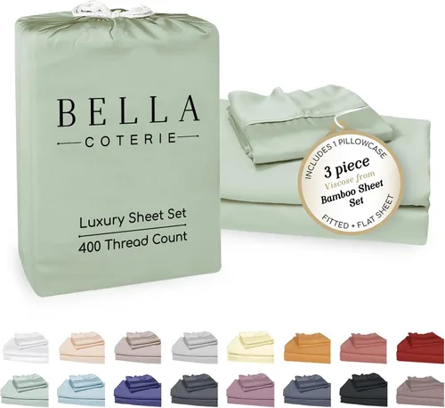 Vista 65 de Bella Coterie - Juego de sábanas tamaño individual, viscosa de bambú, de cultivo orgánico, ultrasuaves, refrescantes para calurosos, esquinas tipo