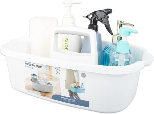 Vista 14 de Organizador de suministros de limpieza grande portátil con asa, cubo de plástico, almacenamiento de herramientas para baño, dormitorio, cocina
