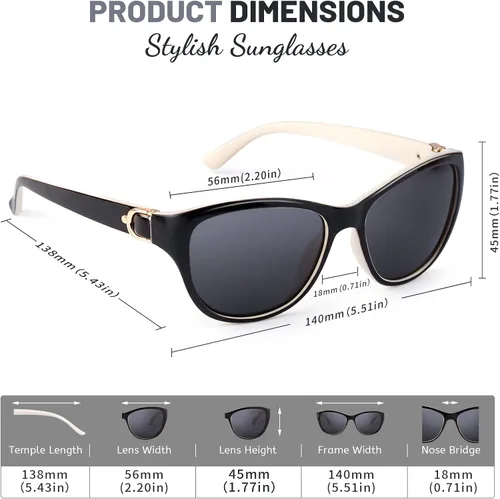 Vista 5 de LVIOE Gafas de sol polarizadas para mujer gafas de sol clásicas de moda antirreflejos 100 protección UV