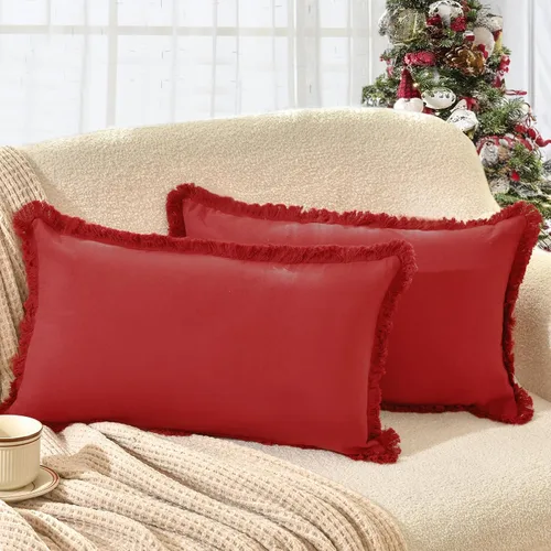 Vista 30 de ZWJD Juego de 2 fundas de almohada de 16 x 16 pulgadas, color beige, con flecos, de algodón, decorativas, cuadradas, para sofá, cama, sala de estar