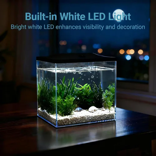 Vista 3 de Tanque de peces pequeño de 0.8 galones, tanque de plástico inastillable con iluminación LED, pecera temporal para freír, aislamiento, educación