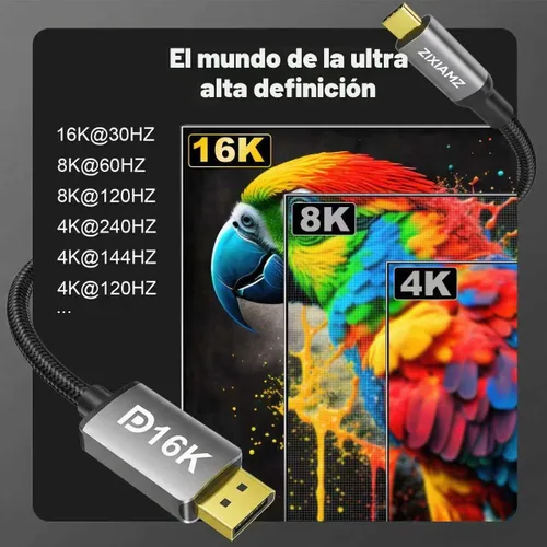 Vista 5 de Cable USB C a DisplayPort 2.1 de 6 pies [16K @30Hz 8K a 120Hz 4K @240Hz] 40Gbps unidireccional Thunderbolt 5/4 a cable de puerto de pantalla