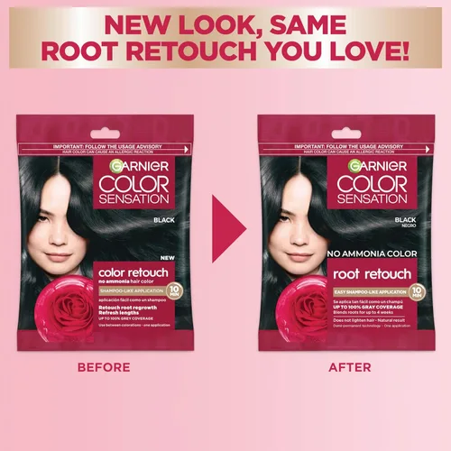 Vista 2 de Garnier Color Sensation Root Retouch - Tinte permanente para el cabello para raíces con cobertura 100% de las canas y sin amoníaco, tinte para Negro