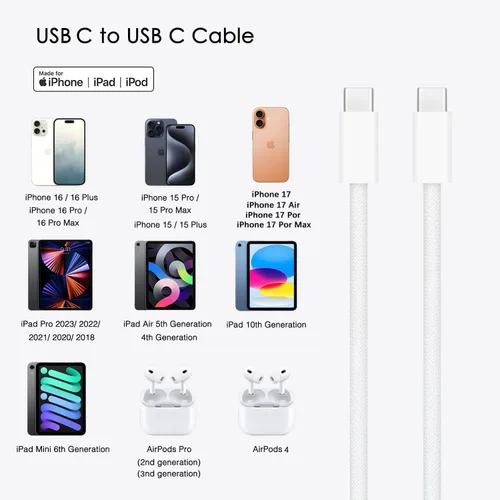Vista 34 de Paquete de 2 cables de carga CarPlay cortos de 1.5 pies compatibles con iPhone 17/16E/16/15, 17Air, 15 16 17 Pro Max, cable de carga Plus, cable