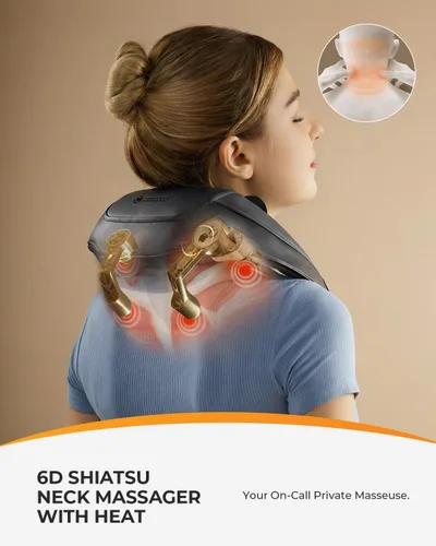 Vista 4 de Masajeador de cuello inalámbrico HSA elegible por la FSA con calor y control remoto, masajeador de hombro Shiatsu manos libres para aliviar el dolor