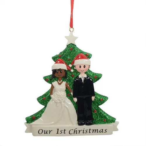 Vista 14 de Nuestro primer adorno de Navidad de boda para pareja - Adorno personalizado de árbol de Navidad para pareja recién casada - Mr & Mrs primer adorno