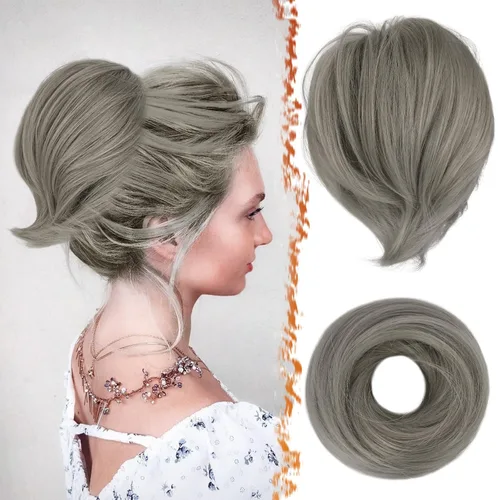 Vista 13 de BARSDAR Extensiones de Moño de Cabello Liso - Extensiones de Moño de Cola de Caballo Corta y Lisa para Mujeres, Coleteros de Moño de Cabello