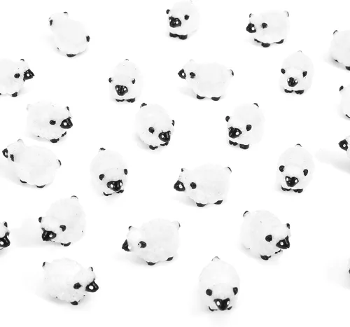 Vista 8 de 100 mini figuras de oveja blanca en miniatura de resina de ovejas pequeñas, lindas figuritas pequeñas de hada al aire libre, adornos de musgo, Negro