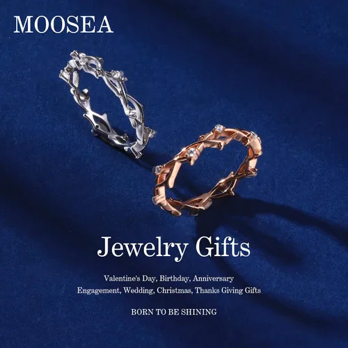 Vista 2 de MOOSEA Regalos para el día de San Valentín para ella, anillos de diamantes creados en laboratorio con claridad VVS1 de 14 quilates, color blanco