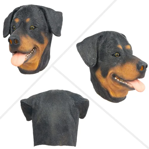 Vista 5 de PartyHop Rottweiler Máscara de cabeza de perro de látex animal de cabeza completa, máscaras realistas para Halloween, carnaval, fiesta de disfraces