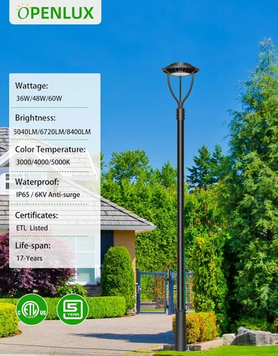 Vista 2 de Luz LED para poste superior con certificación ETL de 60 W, 48 W, 36 W, ajustable, 3 CCT, luces de poste para exteriores ajustables con fotocélula