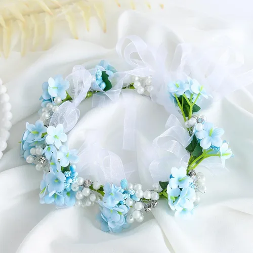 Vista 4 de Campsis Diadema de flores azules, tocado floral para niñas
