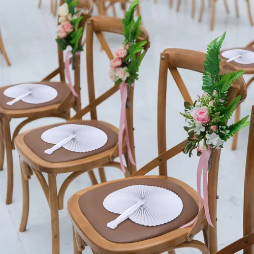 Vista 6 de durony 72 ventiladores plegables de forma redonda con mango de plástico, abanicos de mano de papel, abanicos de boda plegados para bodas