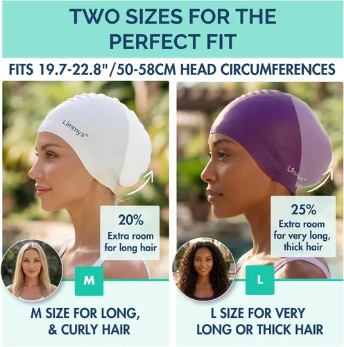 Vista 4 de Limmys Gorro de Natación Premium para Mujeres con Cabello Largo – Gorro de Natación de Silicona Suave para Mujeres – Cómodo, Ajuste con Espacio
