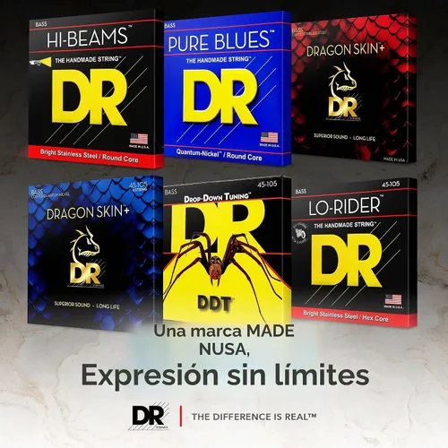 Vista 7 de DR Strings Beauties-Black Coated Steel 6 Cuerdas de guitarra bajo, calibre 30-125, núcleo redondo (BKB6-30)