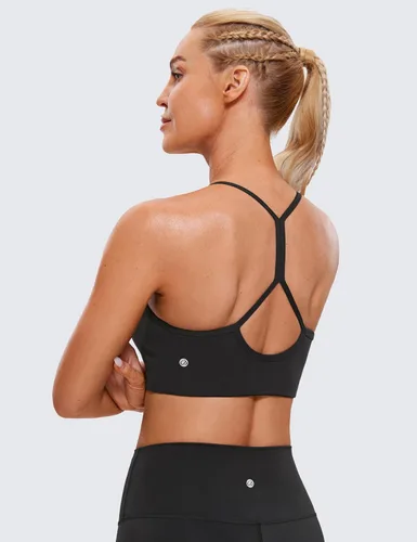 Vista 2 de CRZ YOGA Butterluxe - Brasier deportivo de cuello alto y espalda en Y para mujer, con relleno, espalda cruzada, tirantes delgados