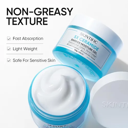 Vista 5 de SKINTIFIC Hidratante facial con 5 ceramidas, crema reparadora de barrera hidratante para pieles sensibles/aceitosas, ácido hialurónico y centella