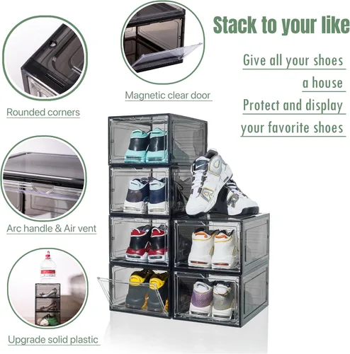 Vista 3 de ZLLZUU Organizador de Zapatos Cajas de Almacenamiento de Zapatos, Paquete de 6 Cajas de Zapatos Grandes con Puerta Frontal Abatible con Puerta