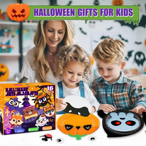 Vista 5 de Paquete de 16 Artes y Manualidades para Niños, Manualidades para Niños Pequeños, Kit de Arte con Platos de Papel de Animales, Regalo para Niños