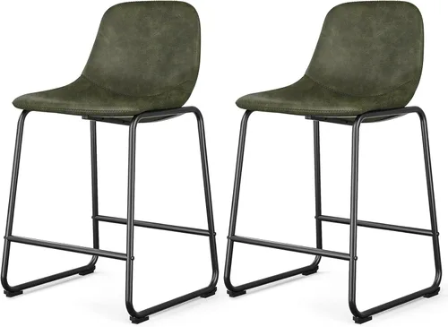 Vista 30 de Rfiver Taburetes de bar de cuero sintético PU Set de 2, Taburetes de pub industriales con respaldo y reposapiés, Sillas de bar modernas sin brazos