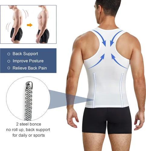 Vista 2 de MOLUTAN Camisas de compresión para hombre, faja moldeadora de pecho, control de abdomen, moldeador de cuerpo, camiseta interior adelgazante, chaleco