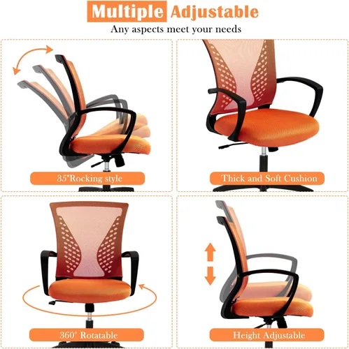 Vista 14 de Silla de oficina en casa, silla de escritorio ergonómica, respaldo medio, silla de computadora de PC con soporte lumbar y reposabrazos, silla