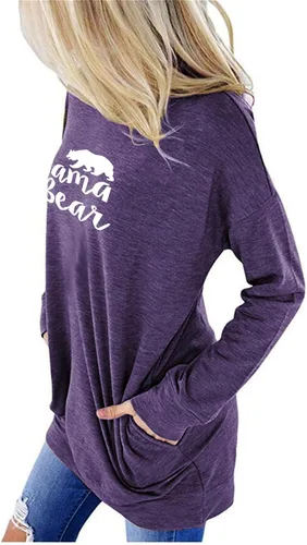 Vista 4 de ONLYSHE - Sudadera para mujer, cuello redondo, casual, holgada camiseta manga larga