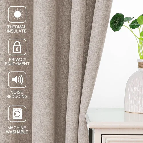 Vista 7 de FantasDecor Cortina de lino natural de 84 pulgadas de largo para dormitorio, sala de estar, bolsillo para barra, cortinas con aislamiento térmico