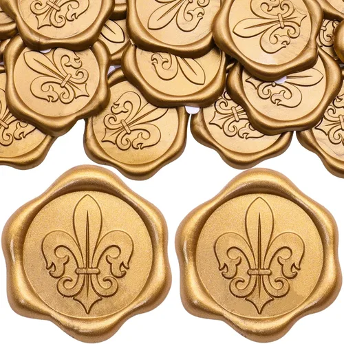 Vista 13 de SWANGSA 50 calcomanías de sello de cera de arco 3D, calcomanías de sellado de cera autoadhesivas de oro antiguo para invitaciones de fiesta de boda