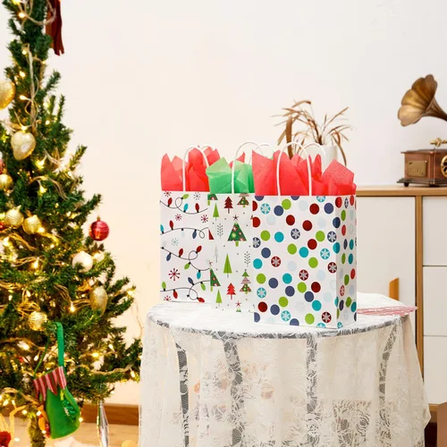 Vista 4 de SUNCOLOR 30 pequeñas bolsas de regalo de Navidad con papel de seda