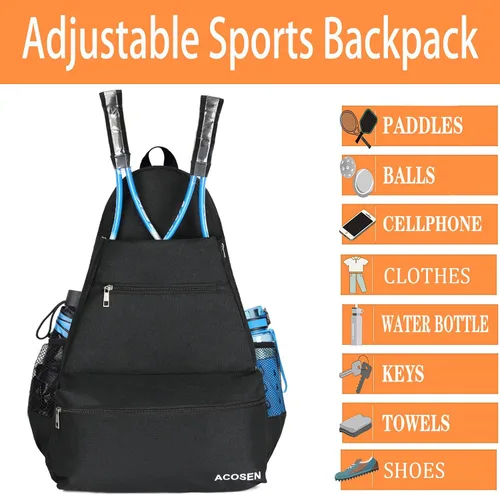 Vista 3 de ACOSEN Bolsa de Tenis Mochila de Tenis - Bolsas de Tenis Grandes para Mujeres y Hombres para Sostener Raqueta de Tenis, Palas de Pickleball, Raqueta