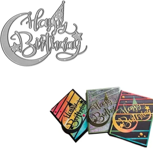 Vista 6 de 4 piezas troqueladas para hacer tarjetas, troqueles de corte de feliz cumpleaños Supplies DIY Die Cutters Card Making Stencil Embossing Tool