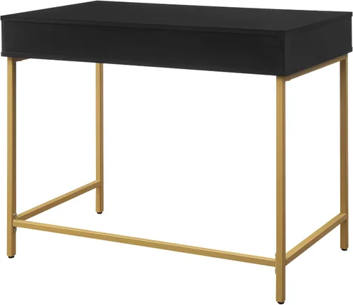 Vista 6 de OSP Home Furnishings Modern Life - Escritorio contemporáneo con cajón grande y patas de metal dorado, acabado negro