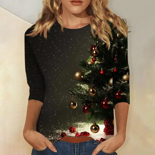 Vista 2 de 34 Length Sleeve Tops for Women Dressy Casual Trendy Graphic Fall Shirts Tees Loose Fit Tunic Tops Clothes