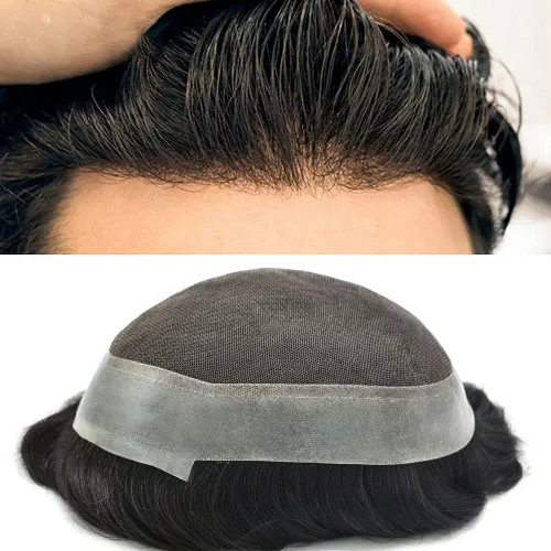Vista 24 de Mens Toupee Hair Piece Real Cabello humano suave francés Encaje Toupee para hombres Sistema de reemplazo de cabello Hombres Hairpieces Hombres