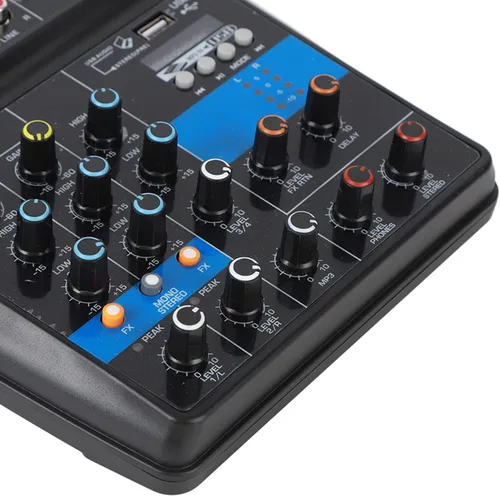 Vista 8 de Alomejor Mezclador de audio Consola mezcladora de DJ de 4 canales profesional con interfaz USB y equipo de escenario de efectos integrados