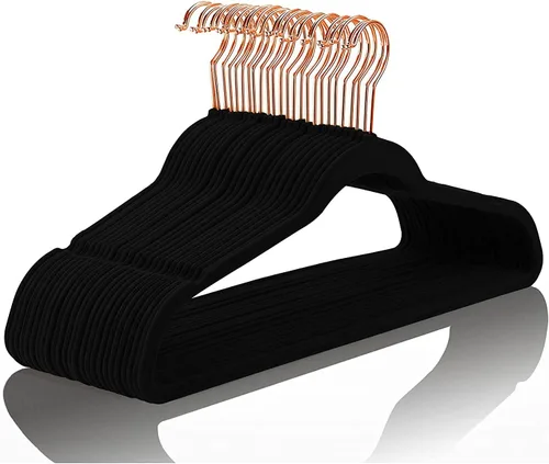 Vista 23 de MIZGI - Perchas de terciopelo premium - de alta resistencia, antideslizantes, (paquete de 50 unidades), ganchos color azul agua y dorado rosa