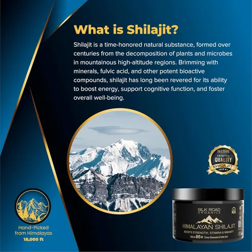 Vista 2 de Shilajit Silk Road Organics - Resina pura de Shilajit del Himalaya con más de 85 oligoelementos y ácido fúlvico para energía y apoyo inmunológico