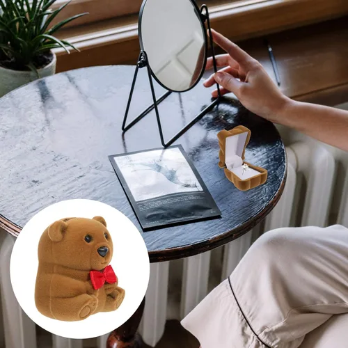 Vista 9 de FOMIYES Caja de anillo de compromiso con mini oso, caja de anillo de boda, caja de regalo creativa, caja de regalo para propuesta de compromiso