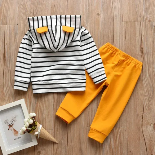 Vista 2 de Conjunto de sudadera con capucha de manga larga a rayas para bebés y niños pequeños
