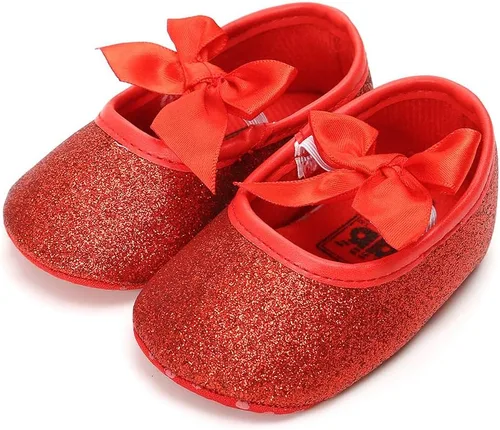 Vista 5 de Zapatos planos Mary Jane para bebé niña, con lazo brillante, vestido de princesa, zapatos de cuna antideslizantes para niños pequeños que caminan