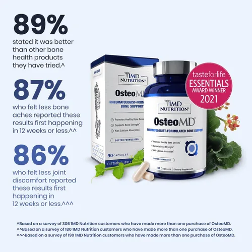 Vista 4 de 1MD OsteoMD para apoyo integral óseo con hidroxiapatita de calcio, vitamina D3 y K2 90 cápsulas