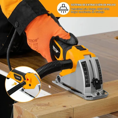 Vista 5 de Hoteche Mini sierra circular de 3-3/8 pulgadas, sierra circular eléctrica compacta de 500 W con 2 cuchillas para madera, azulejos y metal blando