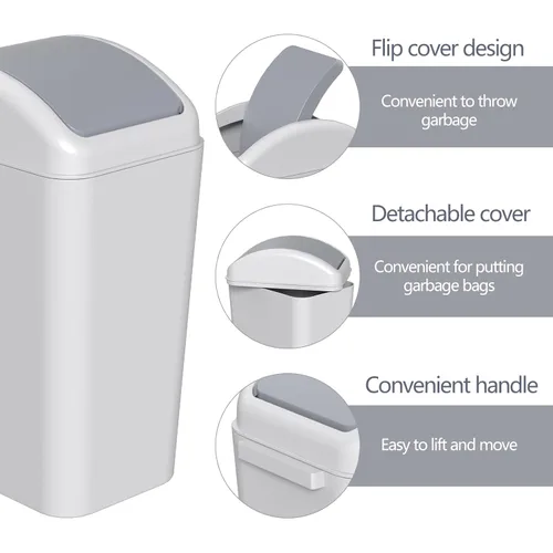 Vista 4 de Taysisiter - Cubo de basura de plástico de 4.5 galones con tapa, cubo de basura delgado con parte superior, 3 paquetes Small Plastic Garbage Bin