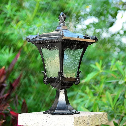 Vista 2 de Farol de poste para exteriores, farol LED impermeable para exteriores, lámpara de pilar retro enchufable, farol de columna de patio, decoración
