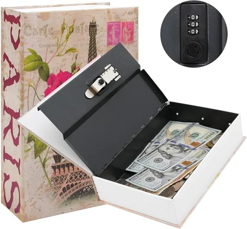 Vista 10 de KYODOLED - Caja fuerte con forma de libro, con cerradura de combinación, caja portátil de seguridad secreta, para ocultar dinero, metálica
